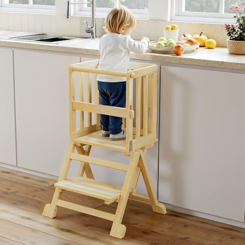 Lernturms 1 Jahr Klappbar: Montessori Kinder Lernturm - Platzsparend Klappbarer Küchenhelfer für Küche und Esstisch - 1-6 Jahre Kinder Faltbarer Lernturm