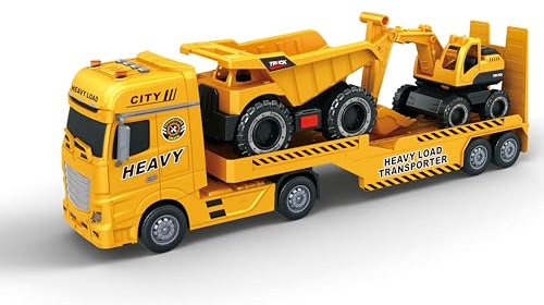 Théorème Tir Camion Jouet pour Enfants avec Camion et Ruspe, Jeu de Véhicules avec Lumières et Sons, Mouvement d'embrayage, Échelle 1:16, Thème Chantier