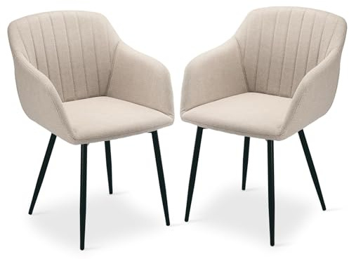 Goeurvant Dining Chairs Set of 2 Polyester Armchair for Living Room with Metal Legs Kitchen Chairs, Beige