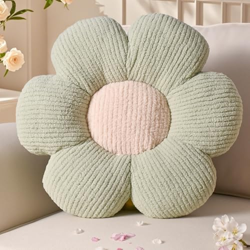 Yhoelata Cuscino Fiore, Cuscino a Forma di Fiore Verde, Cuscini Decorativi Divano, Fiori di Peluche, Cuscini Decorativo da Pavimento con Margherite, Cuscinos Letto per Bambini, 40 cm
