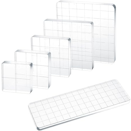 6 Pcs Acrylic Stamp Block - Clear Stamping Platform - Acrylic Blocks for Stamping with Grid Lines for DIY Crafts, Scrapbooking and Card Making