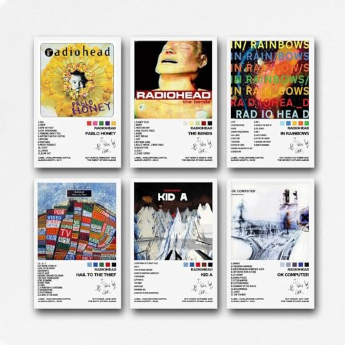 A Set Of 6 Radio-head Poster Rock Band Album Cover Wall Art Canvas Posters Room Decorative Aesthetic Print Decor 08x12inch(20x30cm) Style-2-1