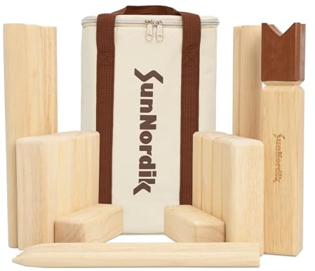 SunNordik Kubb Yard Game Set, Giant Viking Chess Outdoor Tossing Game with Carry Bag, Rubber Wood Backyard Lawn Game for Kids & Beginner