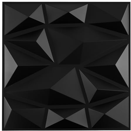 COSTWAY 50 stycken 3D-väggpaneler diamant 30 x 30 cm, väggbeklädnad inomhus, väggdekorationsplattor, takpaneler, PVC, 4,5 m², för vardagsrum, sovrum (svart)