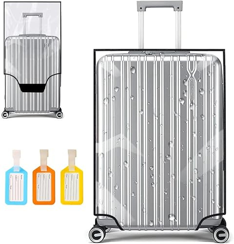 Housse Protection Valise en PVC Transparent, Elastique Housse Valise Protection,Valise imperméable, avec Étiquette de Bagage * 3 (Traslucido, 30 Pouces)