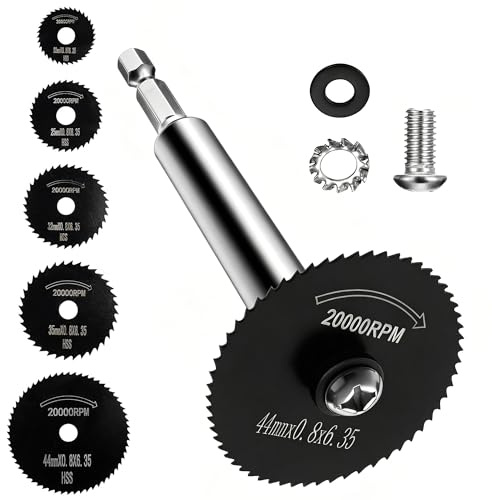 LEOUEANR Juego de 6 Hojas de Sierra Circular, 1 Vástago Hexagonal Extendido + 5 Hojas de Corte Negras de 44mm/35mm/32mm/25mm/22mm, Herramienta de Corte de Multiples Materiales para Madera