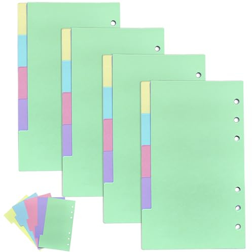 DY.2ten A6 Binder Dividers Planner Inserts, [4 Pack] 5 Tabs Color Paper Index Divider for 6 Ring Binder Notebook