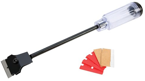Performance Tool W233 12-Inch Long Reach Extension Scraper with 3pc Double Edged Plastic Razor Scraper Blades and 3pc Carbon Steel Razor Scraper Blades