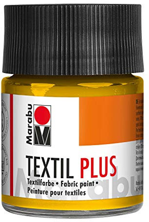 Marabu 17150005021 - Textil Plus mittelgelb 50 ml, volldeckende Stoffmalfarbe für dunkle Stoffe, geeignet für Stoffmalerei und Stoffdruck, nach Fixierung waschbeständig bis 40 °C