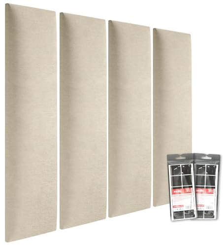 MOLLIS - Lot de 4 Panneaux muraux rectangulaires et décoratifs - en Mousse - pour tête de lit ou Protection Contre Les Chocs - Réduit Le Son et améliore l'acoustique - 60 x 15 cm - Sable