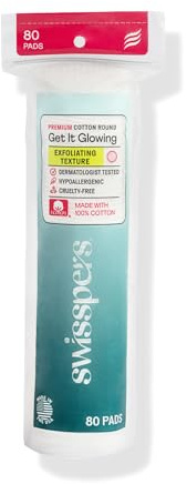 Swisspers Premium Exfoliating Rounds, 2 Distinct Raised Textured Surface, Cotton Facial Pads, 80 Count Re-closable Bag