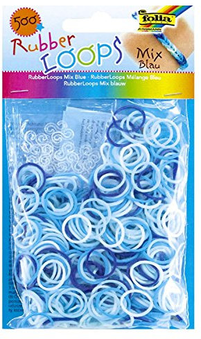 folia 331593 - Rubber Loops Mix, 500 Gummibänder, inklusive 25 stück - Clips und 1 Häkelnadel, blau