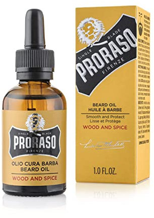 Proraso Beard Oil, Wood & Spice, 30 ml, Bartöl mit Zedernholz & Zitrus-Duft, Bart Weichmacher pflegt Haut & Haar und schützt das Barthaar, Made in Italy