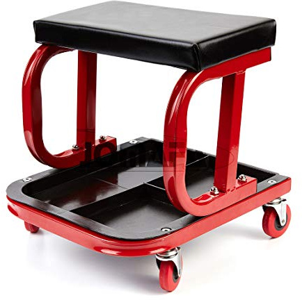JOMAFA - Taburete Asiento para Mecánica Silla para Taller Mecánico con ruedas y bandeja