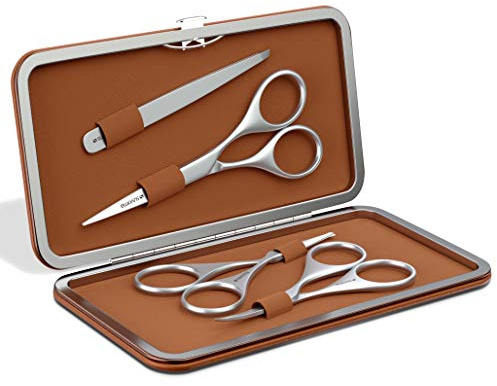 Suvorna Kit de barbe et moustache avec ciseaux à barbe pour homme, ciseaux à moustache, ciseaux de nez, ciseaux à sourcils et pince à épiler pour poils du visage | Ensemble de ciseaux de coiffure et