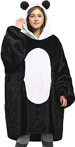 Catalonia Classy Panda Oversize Hoodie Decke, Warme Kuscheldecke Geschenk für Damen Frauen Jugendliche, Super Weich Deckenpullover Ärmeldecke -Decke Zum Anziehen mit Ärmeln und Kapuze