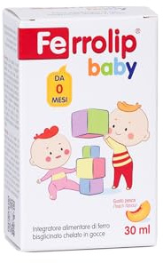 Ferrolip Baby Suplemento de hierro para niños y bebés en gotas (30 ml de melocotón) – Sin molestias gastrointestinales – Sin sabor metálico