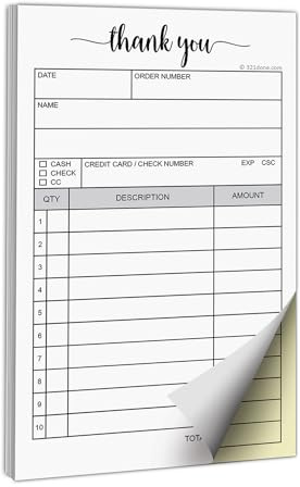 321Done Thank You Receipt Pad with Carbon Copies for Small Boutique Business, 2-Part Carbonless Carbon Copy Duplicate, Sales Order & Invoice Book, 3.4x5.5 Handheld, 50 White/Yellow Sets - Made in USA