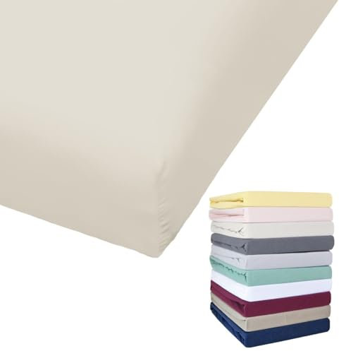 Bierbaum Jersey Spannbettlaken 27cm Steghöhe 90x190-100x200 / 140-160x200 / 180-200x200 cm Grau Gelb Weiß Grün Blau, Farbe:Creme, Größe:180x200cm Spannbettlaken