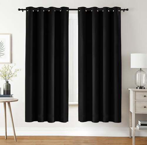 Utopia Bedding Opacas Cortinas Salon Modernas 2 Piezas 140x175 cm, Negro - Cortinas Térmicas Aislantes Frío Calor y para Dormitorio, Salón y Cocina con Ojales