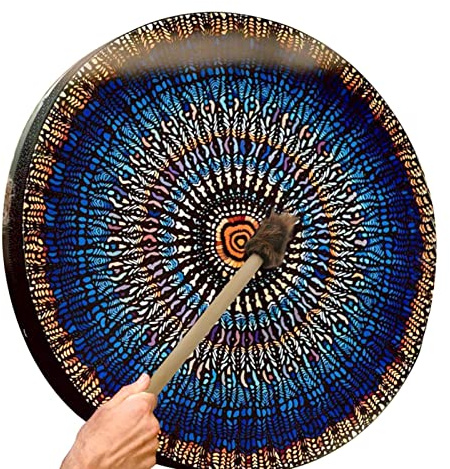 Pansy Shamanic hand drum - Handmade Shamanic Drum | Vegan Shaman Alchemical Moon Drum with Drum Stick | Handmade Deep Bass Therapy Percussion Frame Drum | Sound Therapy Instrument, Blue