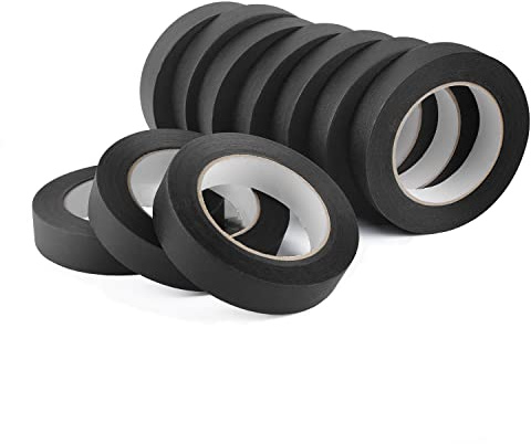 Lichamp 10 Pack Black Painters Tape 1 inch, Medium Adhesive Black Masking Tape Bulk Multi Pack, 1 inch x 55 Yards x 10 Rolls (550 Total Yards)