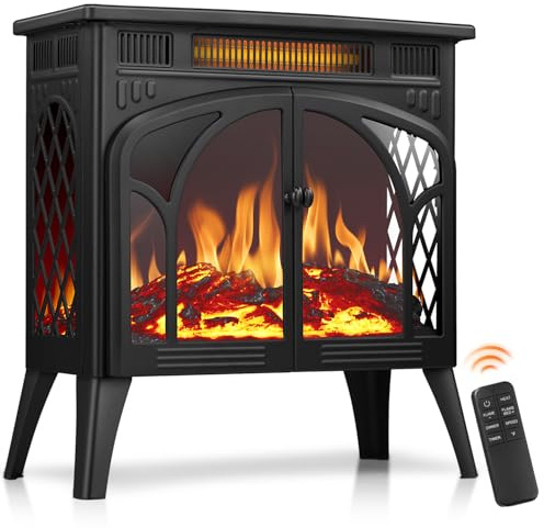 R.W.FLAME Electric Fireplace Heater 25 with Remote Control, Cathedral Stylish, Different Flame Effects and Log Set Colors, Adjustable Brightness and Heating Mode, Overheating Safe Design