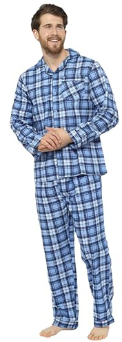 kraftd Mens Pyjama Set Brushed Cotton Printed Flannel Traditional Nightwear Lounge Wear Striped/Checks 2 Piece Sleepwear Pjs