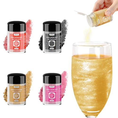 Essbare Glitzer Set, Essbare Glitzer für Getränke & Torten, Lebensmittelechter Glitzerstaub in 4 Farben, Vegan & Zuckerfrei (3g pro Flasche) – Für Cocktails, Desserts, Erdbeeren & Fondant