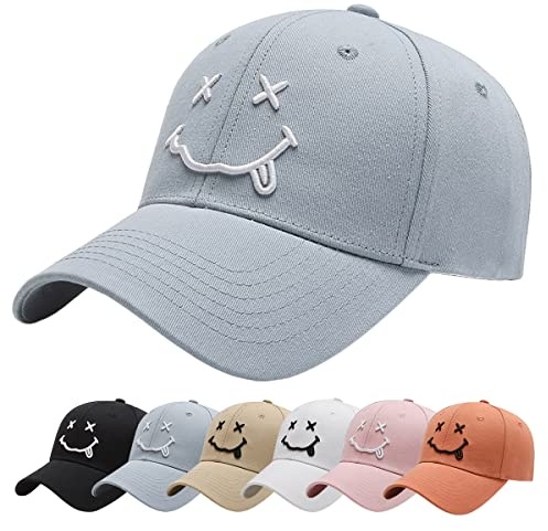 Baynetin Gorra de béisbol para Hombre,Unisex Algodón Ajustable de 6 Paneles Casual Deportes de Sombrero, 3D Carta Smiling Bordado Moda Gorro (Azul)