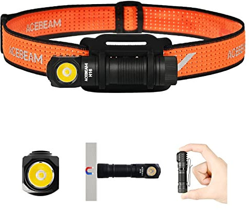 ACEBEAM H16 650 High Lumen Wiederaufladbar Led Stirnlampe, EDC AA Rechtwinklige Taschenlampe, Pocket Mini Kleine Taschenlampe, 519A 90+ High CRI Led Kopflampe mit Stirnband-Kit (Neutralweiß 5000K)