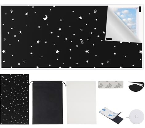 Wovsni Verdunklungsstoff Sonnenschutz,200x145cm Tragbare Reise verdunkelungsrollo ohne Bohren für Alle Fenster Mit Klettband und Magnetaufkleber Schwarz