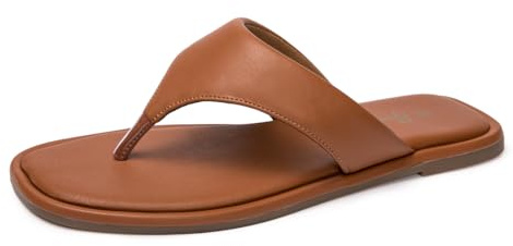 Huayuanwell Women's Thong Sandals T Strap Sandals Flip Flop Slip On Flat Sandals Casual Slide Sandals for Women Dressy Summer (9, Brown)