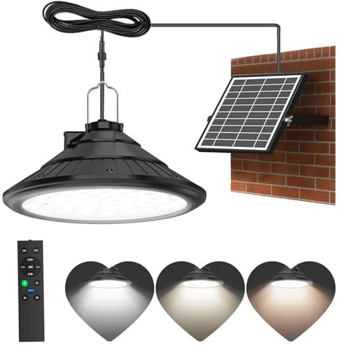 Lixada Lámparas solares para exterior e interior, IP66, resistentes al agua con mando a distancia, 3 temperaturas de color/4 modos, lámparas LED solares colgantes para granero, granja, jardín, patio