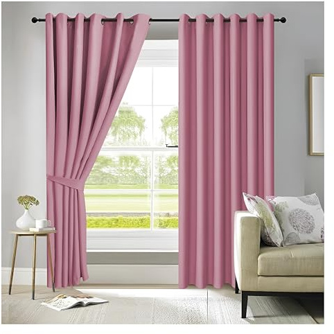 APEX FURNISHINGS Pink Blackout Curtains for Bedroom 108 Inch Drop Thermal Insulated Eyelet Curtains & Drapes for Window Treatment & Living Room, 2 Panels (90x108 Inches)