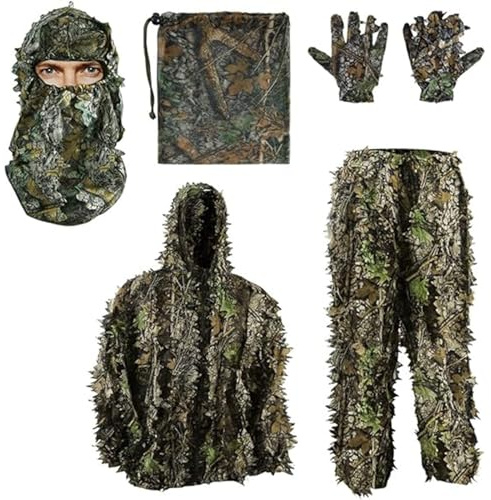Costume Ghillie - Ghillie Suit Vêtements de camouflage de chasse légers, Costume Woodland Ghillie modèle 3D pour la chasse, le gibier en plein air, la photographie animalière Veste de chasse(Size: