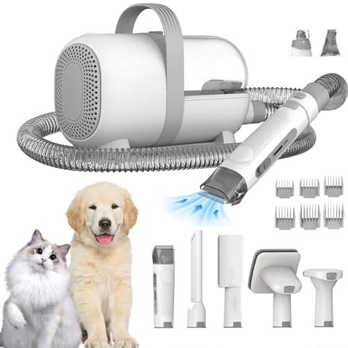 RUYICZB Tondeuse Chien Chat avec Aspirateur,Aspirateur Poil De Chien Chat Professionnelle,Coupe Ongle Chien,Brosse Chien Poil Long, Kit De Toilettage Électrique Tout-en-Un pour Animaux De Compagnie