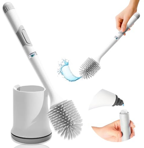 WORLD PRODUCTS STORE - Escobilla Baño con Dispensador de Jabon - Escobilla WC - Escobilla de Baño de Silicona - Escobillas de Baño Recargable con Deposito Ampliado - Soporte Adhesivo Pared