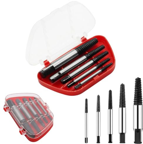 SGERUFZ 5 pièces Set d'extracteurs de vis gauches, Matériau en acier au carbone, Extracteur de Goujon, Avec Boîte, Kit Extracteur pour Vis et Tubes Endommagés, Extracteur Vis Cassée