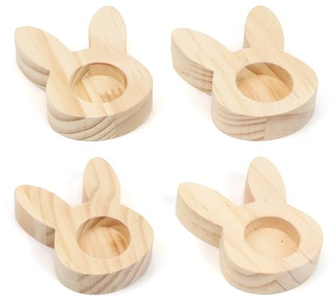 TaleMoon 4 Coquetiers, Coquetiers en Bois, Coquetiers en Forme Lapin, Coquetier créatif，Décorations de Pâques（Lapin）