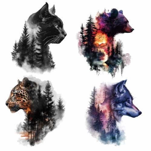 SUPERDANT 4 Transferencias para Planchar con forma de animales del bosque oso gato guepardo lobo parches termoadhesivos de papel termoadhesivo lavable Calcomanías de Transferencia de Calor