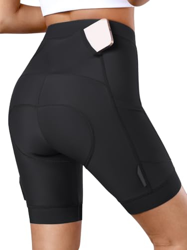 BERGRISAR 4D vadderade cykelshorts för kvinnor, landsvägscykel, snurrshorts med 3 fickor, Svart, M