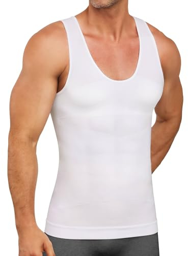 SLIMBELLE Men Compression Vest Slimming Body Shaper Shapewear Tummy Control Compression Shirt Tank Tops Seamless Undershirts White M
