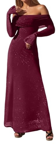 Duohropke Vestido de fiesta para mujer, de manga larga, con hombros descubiertos, realza la figura, vestido de noche, invitado de boda, elegante, vestido de cóctel, vestido de noche, vestido de