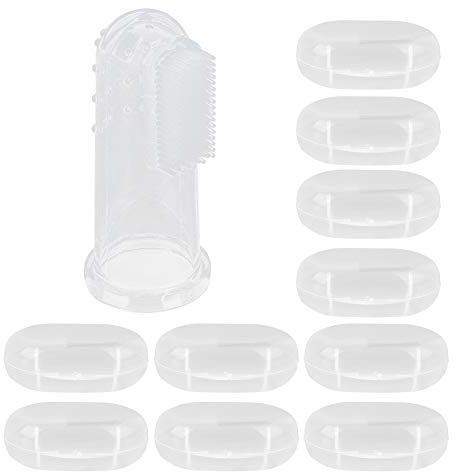 aqxreight 10 Stück Baby-Fingerzahnbürste, Säuglings-Silikon, Weiche Fingerzahnbürsten für Neugeborene, Gelbe Schale, durch Temperatur, Lebensmittel, Kieselsäure, Transparent, Sicher, Chemische