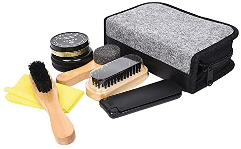 Kit d'entretien 8 en 1 pour chaussures avec manche en bois et chiffon de polissage tout-en-un