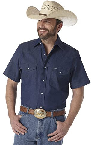 Wrangler Herren-Arbeitshemd, kurzärmelig, Western-Stil, Blau, XL