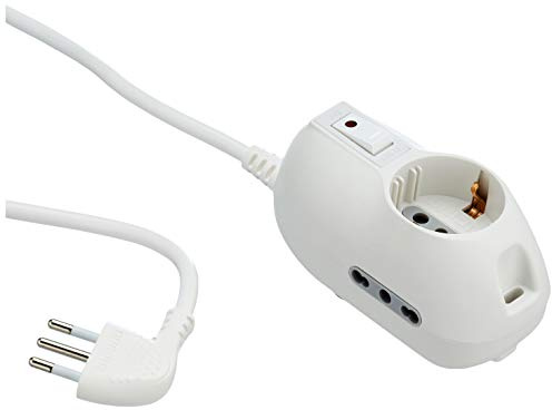 BTicino 3632DB Prolunga BTRE Safe, Spina 10 A, 2 Prese Bipasso, 10/16 A, 1 Presa P30, Interruttore Automatico Luminoso di Sicurezza, 3 m, 250 V, Bianco