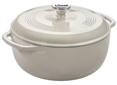 Lodge 5.68 litre / 6 quart Cast Iron/Porcelain Enamel Dutch Oven/Casserole Dish, Oyster White,EC6D13