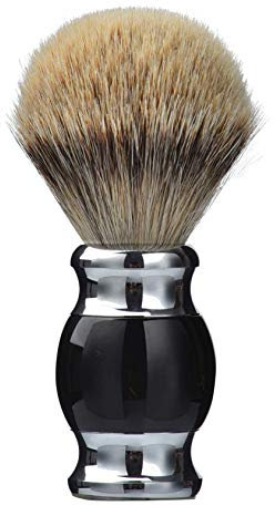 Je&Co 100% Silvertip Badger Hair Shaving Brush, Handmade Shaving Brush with Fine Resin Handle and Stainless Steel Base (Black)